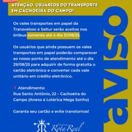Atenção usuários do Transporte coletivo de Cachoeira do Campo